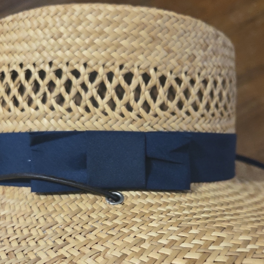 🔵3/$13 Stylish Straw Hat with Navy Band - Picture 2 of 7